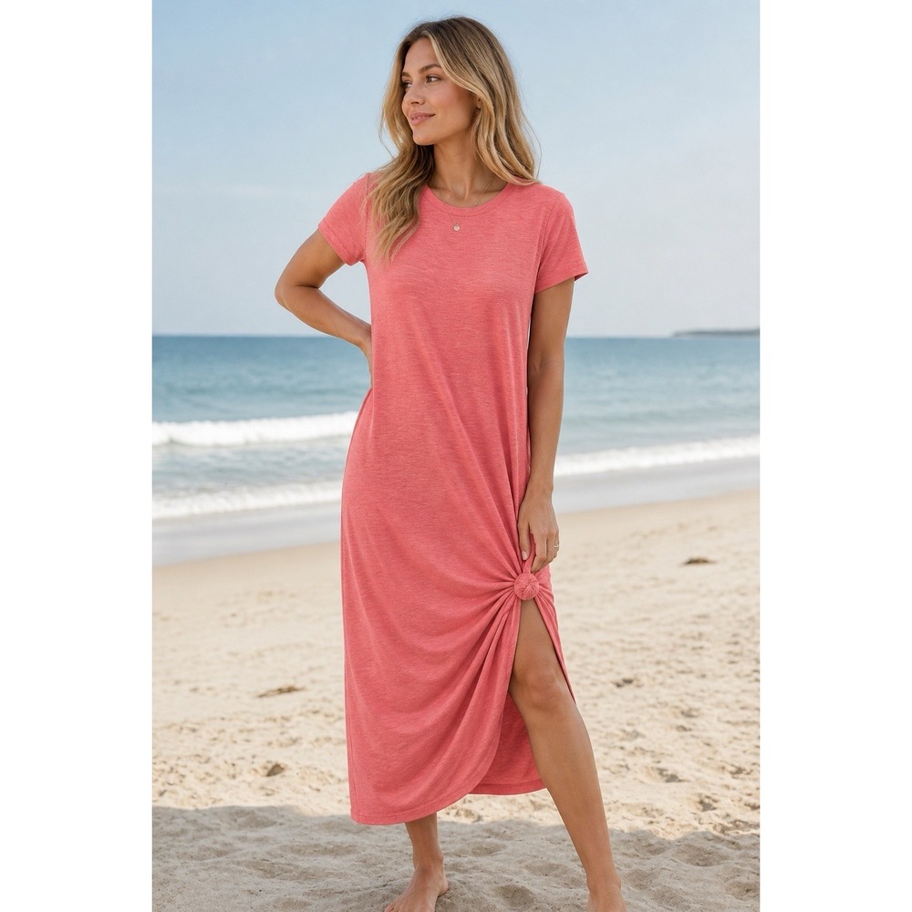 Old Navy Medium Breathe On Pink Maxi Dress Side Slit Lightweight Casual Beach
